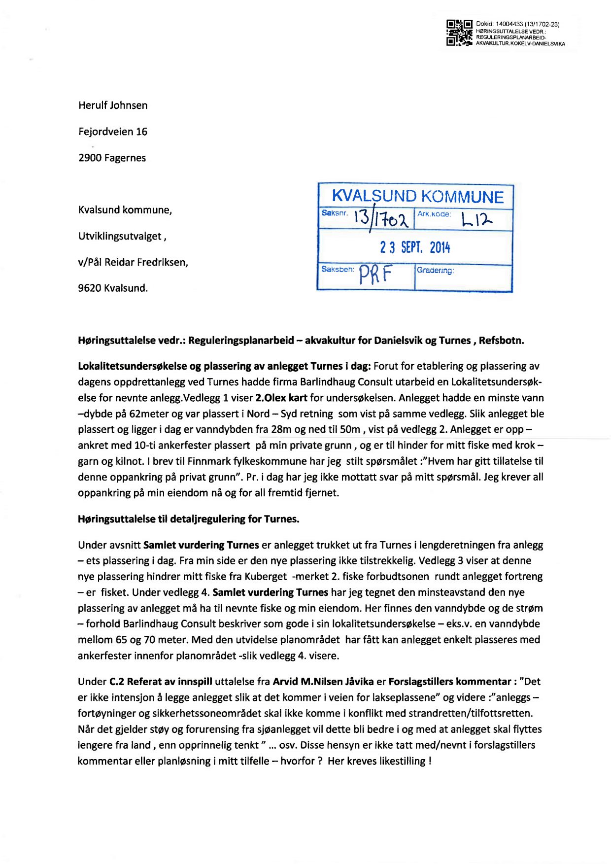 Høringsuttalelse fra Herulf Johnsen Page 1